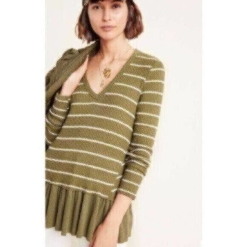 Anthropologie Tallie Boho Cottagecore Waffle Knit Ruffle Peplum Top